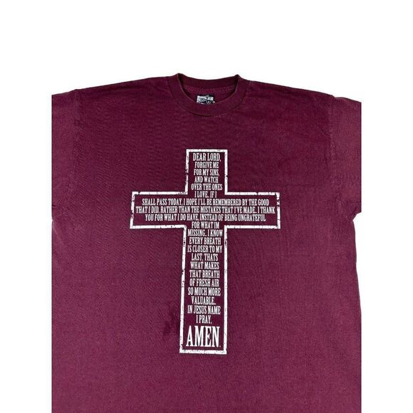 Vintage 90s Christian Prayer T-Shirt Red Burgundy XL Jesus Church - Picture 1 of 8